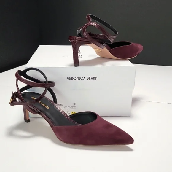 NIB$395 VERONICA BEARD Colette Wraparound Ankle Strap Point Toe Pump In Acai 5.5